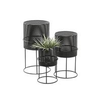 CosmoLiving by Cosmopolitan Metal Indoor Outdoor Planter Geometric Cutout Large Planter Pot with Circular Removeable Stands, Set of 3 Planters 23", 19", 15"H, Black