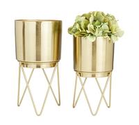 CosmoLiving by Cosmopolitan Metal Indoor Outdoor Planter Small Planter Pot with Removable Stand, Set of 2 Planters 6", 6"W, Gold