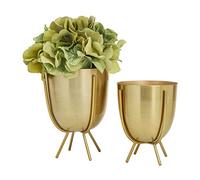 CosmoLiving by Cosmopolitan Metal Indoor Outdoor Planter Small Small Planter Pot with Removable Stand, Set of 2 Planters 6", 7"H, Gold