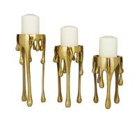 CosmoLiving by Cosmopolitan Portacandele decorativo astratto in alluminio e metallo, set di 3 portacandele da 30,5 cm, 25,4 cm e 20,3 cm di altezza, color oro