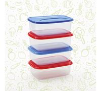 Cosmoplast 4 Scatole piccole lt. 0,400, Frigo, Freezer, Microonde. 2 Rosse + 2 Blu