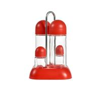 COSMOPLAST Oliera 4 Pezzi Rio in Vetro, con Tappi e Base in Plastica, Rossa, Glass