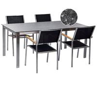 COSOLETO/ 4 posti Set da pranzo da giardino Nero Vetro temperato Effetto granito