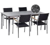 COSOLETO/ 4 posti Set da pranzo da giardino Nero Vetro temperato Effetto granito