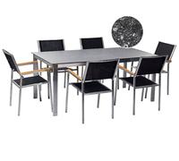 COSOLETO/ 6 posti Set da pranzo da giardino Nero Vetro temperato Effetto granito
