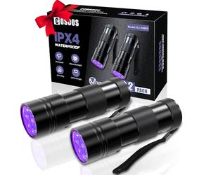 COSOOS Torcia UV 2 Pezzi, Mini Lampada UV con 12 LED, 395 nm Ultravioletti, Portatile Mini LED Torce per Rilevatore di Urina di Cane/Gatto, Cimici e Scorpioni. (Batterie non incluse)