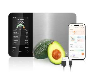 Cosori Bilancia intelligente per alimenti, app gratuita con ampio database alimentare del Regno Unito, bilancia conteggio calorie premium, display a colori trasparente, scansione AI, traccia 19