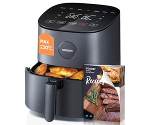 COSORI Friggitrice ad Aria 4,7L, 75-230°C, Air Fryer Silenzioso e Risparmio Energetico, 9 Preimpostazioni, Meno Olio&Senza Fumo, Ricettario Italiano, Lavabile in Lavastoviglie, Grigio, 1500W
