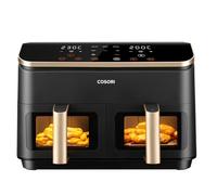 Cosori Friggitrice ad Aria Doppio Cestello 8,5 Litri, Con Finestra, Oro | 8 Funzioni Preimpostate, Sync e Match, 35-230°C, 1750W, 71% di Risparmio Energetico, Ricette Online, CAF-R903