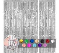 COSORO 3 tende con frange argentate metallizzate glitterate, 1 x 2 m, decorazione da parete con nappe per compleanni, feste di Natale