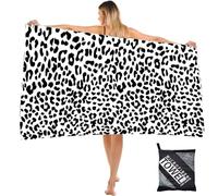 COSORO Grande asciugamano da spiaggia in microfibra con sacchetto, 160 x 90 cm, faretto nero bianco da spiaggia, asciugatura rapida, anti-sabbia, morbido e super assorbente, portatile leggero, per