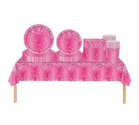 COSORO Set da tavola usa e getta da 69 pezzi, con tovaglia, piatti di carta, tovaglioli e bicchieri, per feste di compleanno, matrimonio, Barbie, rosa acceso