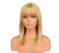 Cosplay Capelli Parrucca bionda da 35 cm/14'' con frangia Parrucca a spalla Parrucca corta dall'aspetto naturale per donna Capelli Finti