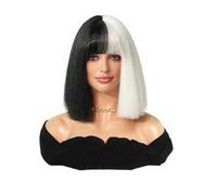 Cosplay Capelli Parrucche da 35 cm per le donne Parrucca Bob ondulata Ombre con frangia Capelli sintetici di media lunghezza Onda d'acqua Parrucche bianche nere Capelli Finti