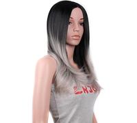 Cosplay Capelli Parrucche lunghe nere Ombre grigie per le donne Parrucche sintetiche resistenti al calore con radici scure per ombre lunghe per feste quotidiane Capelli Finti