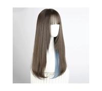 Cosplay Capelli Parrucche Parrucca lunga diritta con frangia Parrucca grigia Ombre Parrucca lunga Ombre Sintetica Parrucche naturali morbide per capelli lisci Festa Capelli Finti