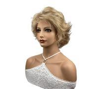 Cosplay Capelli Parrucche ricce corte con taglio pixie Parrucca riccia bionda con frangia Parrucca ondulata riccia dall'aspetto naturale Parrucche piene di capelli sintetici Capelli Finti