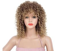Cosplay Capelli Parrucche ricci Lunghezza spalla riccia Parrucca sintetica riccia afro crespa con frangia Biondo bicolore Colore marrone misto Capelli Finti
