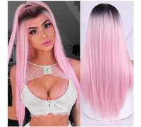 Cosplay Capelli Parrucche rosa Ombre Parrucche rosa lunghe diritte per le donne bianche Parrucca lunga diritta in seta Parrucca lunga diritta con parte centrale sintetica Capelli Finti
