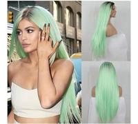 Cosplay Capelli Parrucche rosa Ombre Parrucche rosa lunghe diritte per le donne bianche Parrucca lunga diritta in seta Parrucca lunga diritta con parte centrale sintetica Capelli Finti