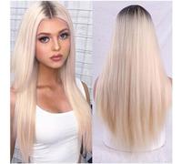 Cosplay Capelli Parrucche rosa Ombre Parrucche rosa lunghe diritte per le donne bianche Parrucca lunga diritta in seta Parrucca lunga diritta con parte centrale sintetica Capelli Finti