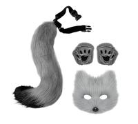 Cosplay Lupo, Coda e Orecchie di Lupo | Costume da Mascherata di Lupo Finto | Set di Guanti realistici a Coda e di Gatto, Set di Guanti e Code di Gatto in Pelliccia per Costume da Festa