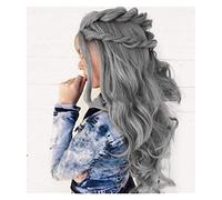 Cosplay Parrucche Parrucca anteriore in pizzo ondulato grigio per le donne Parrucche sintetiche lunghe dell'onda del corpo Parrucca di capelli grigi resistente al calore Parrucca Quotidiana