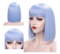 Cosplay Parrucche Parrucca Azzurra Parrucche Corte Per Capelli Lisci Per Le Donne Parrucca Blu Con Frangetta Lunghezza Alle Spalle Sintetica Parrucca Quotidiana
