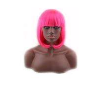 Cosplay Parrucche Parrucca Caschetto Rosa Caldo Con Frangia, Parrucche Corte E Dritte, Parrucche Parrucca Sintetica Lunghezza Spalle Parrucca Quotidiana