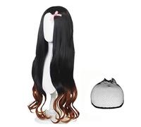 Cosplay Parrucche Parrucca da Donna, Nere Ricce Lunghe Sciolti Parrucche Punte Sfumate Arancioni con Cuffia per Parrucca Fiocco Rosa Forcina per Halloween Carnevale Natale Compleanno