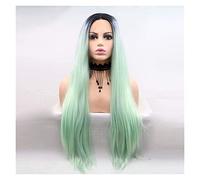 Cosplay Parrucche Parrucca Lunga E Diritta Verde Menta Parte Centrale Colorata, Sfumatura Verde Nera Per Parrucche Da Donna Party Cosplay Tutti I Giorni Parrucca Quotidiana