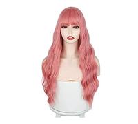 Cosplay Parrucche Parrucca Lunga Rosa Pastello Con Frangia, Parrucche Sintetiche Lunghe Rosa Chiaro Per Donna Parrucca Rosa Ondulata Parrucca Quotidiana