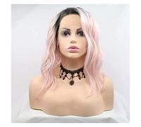 Cosplay Parrucche Parrucca rosa calda Ombre Parrucche sintetiche lunghe ricci ondulate con radici scure per le donne Parrucca cosplay del costume della parte centrale Parrucca Quotidiana