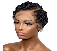 Cosplay Parrucche Parrucche Frontali In Pizzo Corto Riccio Capelli Umani, Parrucca Corta Riccia Per Capelli Umani Per Donna Parrucca Nera Riccia Bob Parrucca Quotidiana