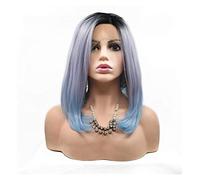 Cosplay Parrucche Parrucche grigie miste blu Parrucca di capelli ricci lunghi fino alle spalle con parrucca corta da donna con parrucca sintetica blu Parrucca Quotidiana