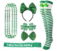 Cosplay Party Patrick's Day Party Costume Suit Collane Occhiali Fiocco Calze Tracolla Fascia Per Parata Irlandese Calze Alte Ginocchio Irlandese Lungo Per Ragazze Destival Verde Festival
