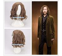 Cosplay Sirius Brown Parrucca ondulata Parrucca Cosplay Halloween Giochi di ruolo Costumi di capelli neri Sirius con berretto per capelli