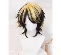 COSPLAY Tokyo Revengers Wig, Kazutora Hanemiya Wig, anime Halloween Party Wig Black Gradient Yellow Short wig