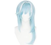 Cosplay Wig for Eula Light Blue Long Curly Wavy Bangs Hair Wig Women Girls Costume Party Halloween