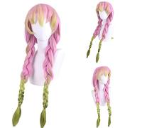 Cosplay Wig For Long Pink Green Gradient color thickened thick twist braid Heat Resistant Hair Role Play Wig
