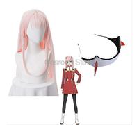Cosroad Anime DARLING in the FRANXX 02 Zero Two Cosplay Wigs+Headwear Zero Two 02 Pink Long Straight Hair + Hair Clip
