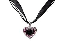 COSSIKA Ciondolo Pendente Collana con Pendente in Vetro di Murano Cuore Viola Fiori Catena a Nastro