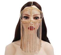 COSSIKA Velo a Catena Maschera per Mascherata in Cristallo Finto Velo per Il Viso Catena per Danza del Ventre Fascia per Gioielli