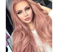 Cosswigs Long Wavy Lace Front Wig for Women Glueless Synthetic Pink Wig Heat Ok 24inches