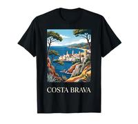 Costa Brava Spagna Villaggio costiero Retro Travel Graphic Maglietta
