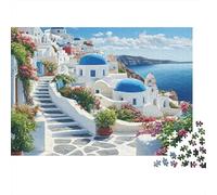 Costa di Santorini Edifici Bianchi Greci Puzzle 1000 Pezzi Puzzle per Adulti Relax Decorazione Casa Regalo 38x26cm/1000pcs