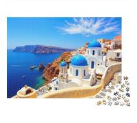 Costa greca Puzzle 1000 Pezzi per Adulti Architettura cupola blu Gioco di Puzzle 1000 Pezzi Relax Decorazione Regalo 38x26cm/1000pcs