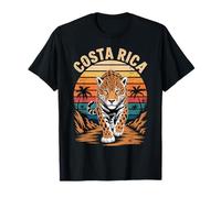Costa Rica, Carino Jaguar e Retro Jungle Tramonto, Divertente Grande Gatto Maglietta