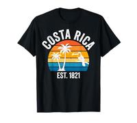 Costa Rica EST 1821 Retro Tramonto con Tucano e Palme Maglietta
