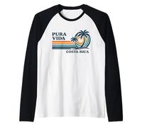 Costa Rica Tramonto Palma Vintage Retro Maglia con Maniche Raglan
